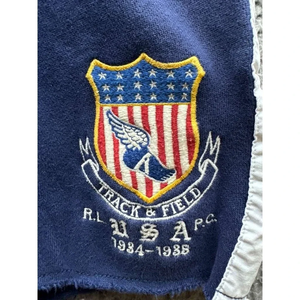 Vintage Polo Ralph Lauren Track & Field Drawstring Shorts Navy Blue Mens‎ Size S